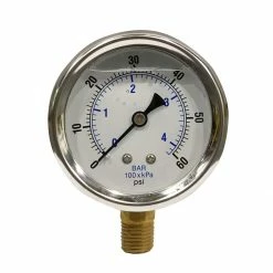 Hot Sale ❤️ Apache 60 PSI Glycerine Filled Pressure Gauge with 1/4 IN Male Pipe Thread Lower Mount, 2-1/2 IN, 99019281 😉