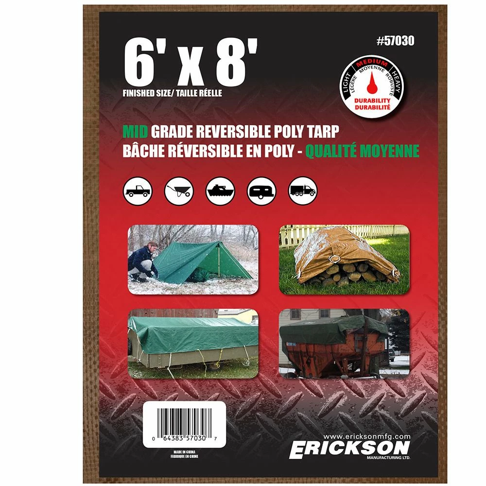 Brand new ๐ Erickson Mid-Grade Reversible Poly Tarp, Brown / Green, 57030, 6 FT x 8 FT ๐ 1 Brand new ๐ Erickson Mid-Grade Reversible Poly Tarp, Brown / Green, 57030, 6 FT x 8 FT ๐