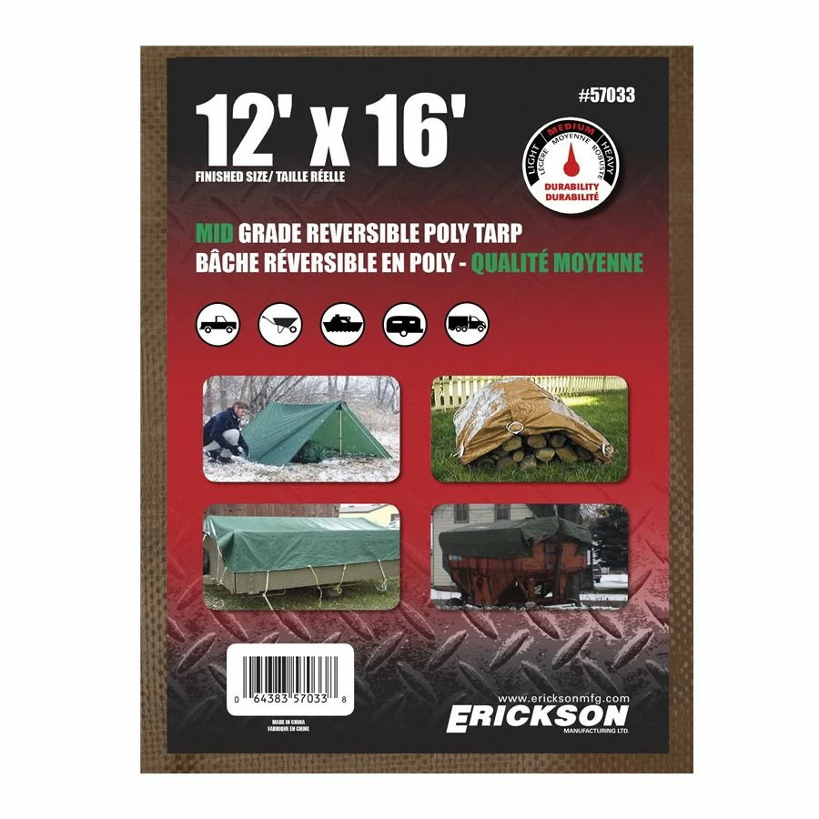Outlet ๐ Erickson Mid-Grade Reversible Poly Tarp, Brown / Green, 57033, 12 FT x 16 FT ๐ 1 Outlet ๐ Erickson Mid-Grade Reversible Poly Tarp, Brown / Green, 57033, 12 FT x 16 FT ๐