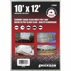 Buy 🥰 Erickson Economy Grade Poly Tarp, Clear / White, 57062, 10 FT x 12 FT 😍