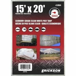 New 🤩 Erickson Economy Grade Poly Tarp, Clear / White, 57064, 15 FT x 20 FT 🌟