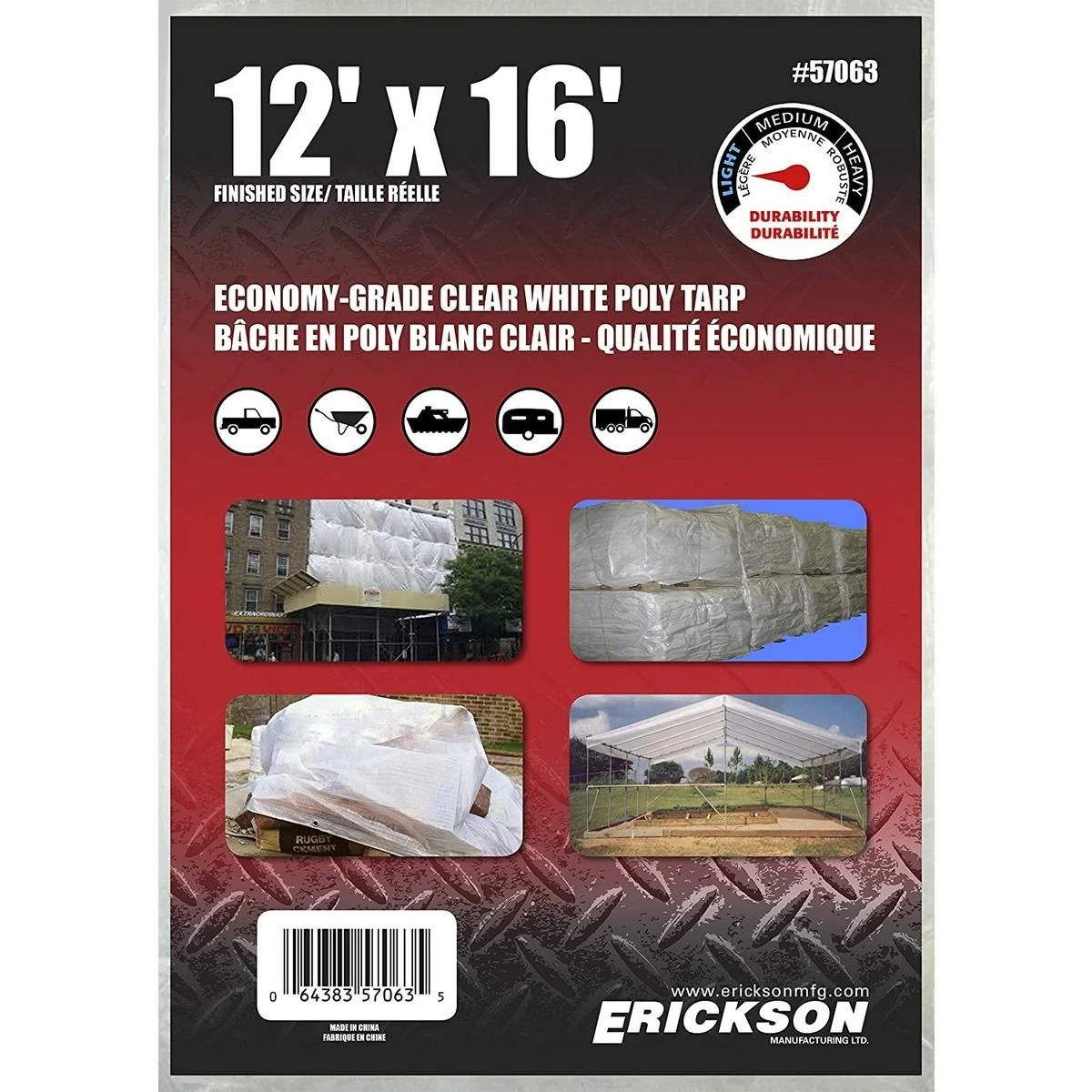 New ๐งจ Erickson Economy Grade Poly Tarp, Clear / White, 57063, 12 FT x 16 FT ๐ 1 New ๐งจ Erickson Economy Grade Poly Tarp, Clear / White, 57063, 12 FT x 16 FT ๐